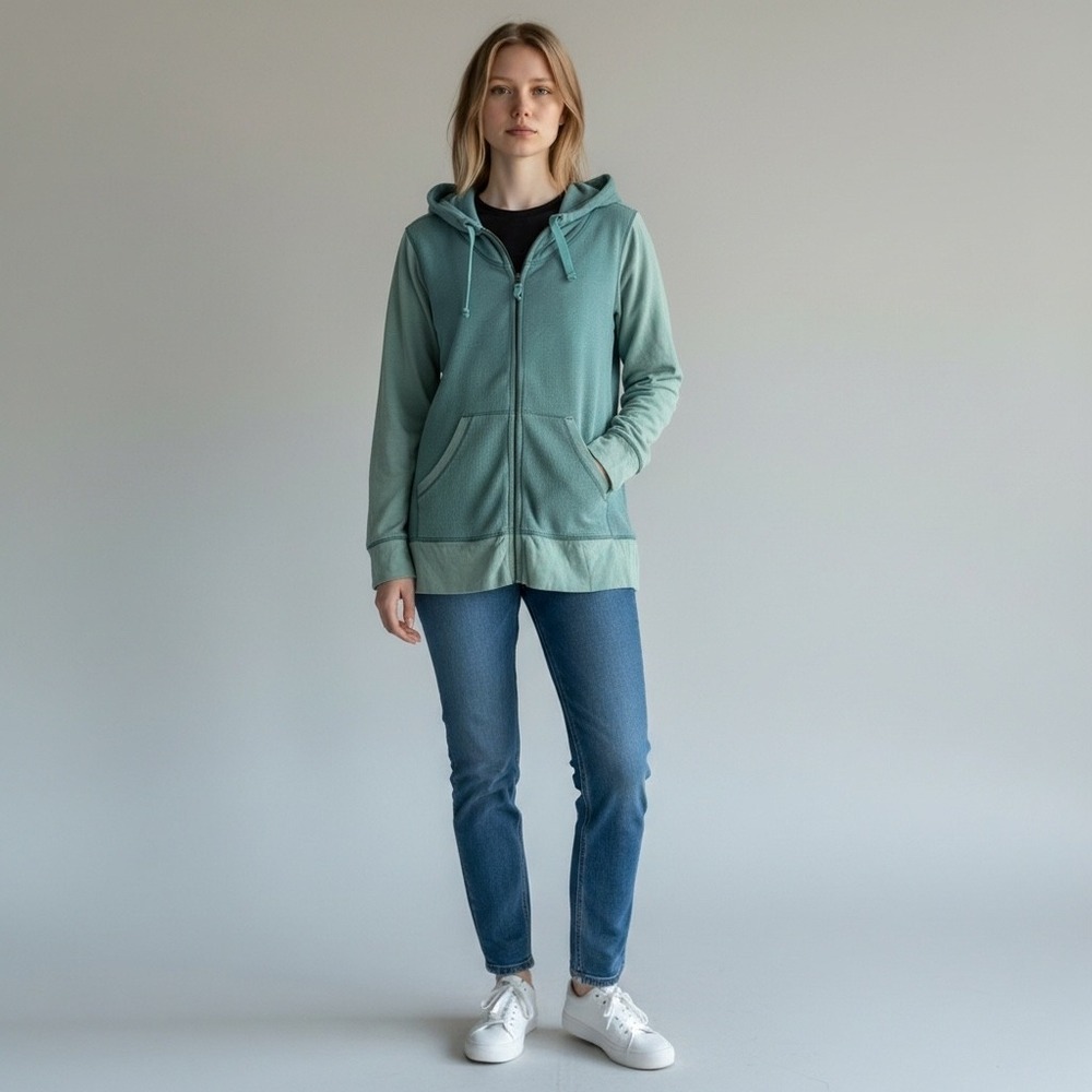Carhartt Womens Teal Waffle Knit Zip Up Hoodie Sweatshirt 101424 473 Large 12-14